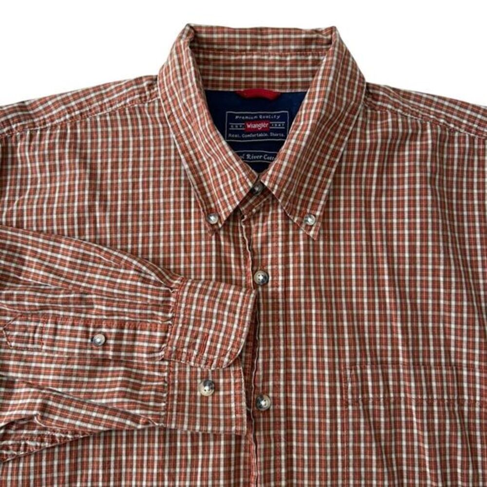 Wrangler Plaid Button Down Shirt Long Sleeve Casual Work Mens 2XL Brown